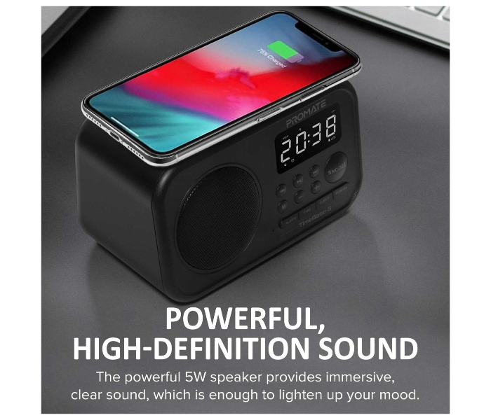 Promate TIMEBASE-3 5W Qi Wireless Charger Speaker - Black - Zoom Image 8