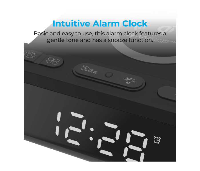 Promate TIMEPAD-QI Premium LED Display Alarm Clock with 15W Qi Wireless Charger - Black - Zoom Image 2