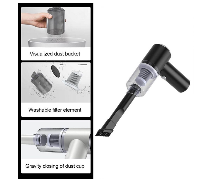 FN- Portable Mini 2 in 1 Wireless Vacuum Cleaner for Home and Car -Black and White - Zoom Image 1