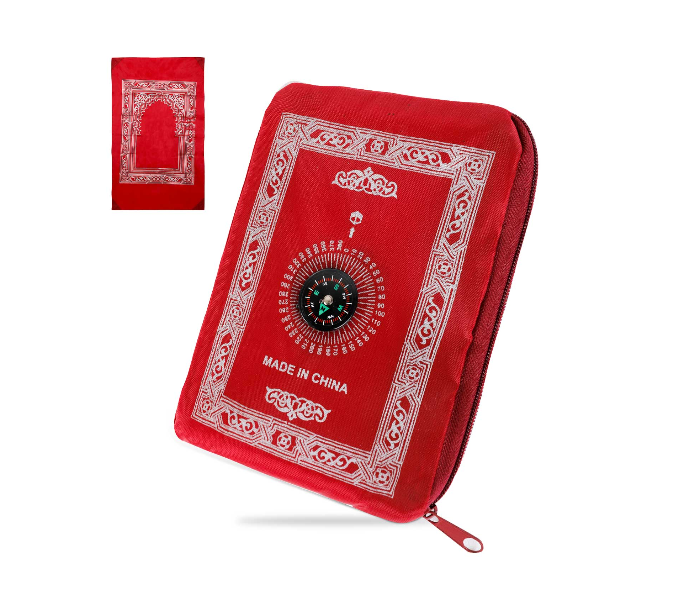 Noor NRPM9975R Musalla Portable Pocket Prayer Mat with Compass Qibla Finder for Islamic Prayer- Red - Zoom Image 1