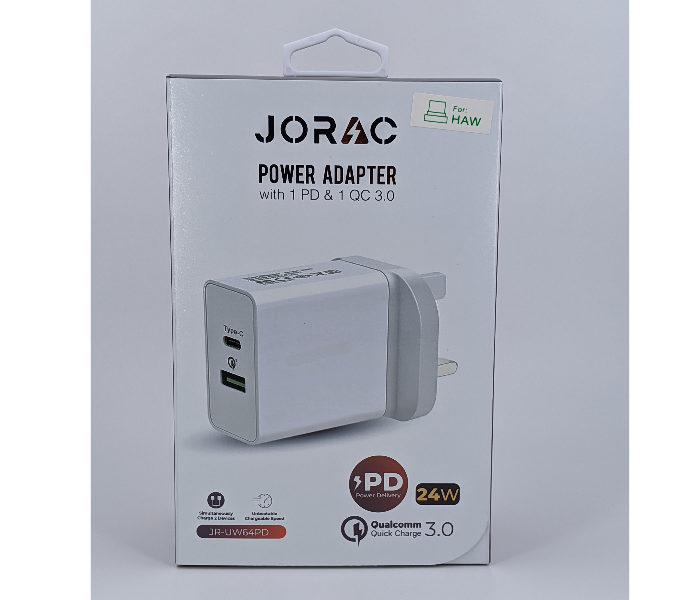 Jorac UW64 Type-C Dual PD Port Quick Charger for Samsung -White - Zoom Image 1