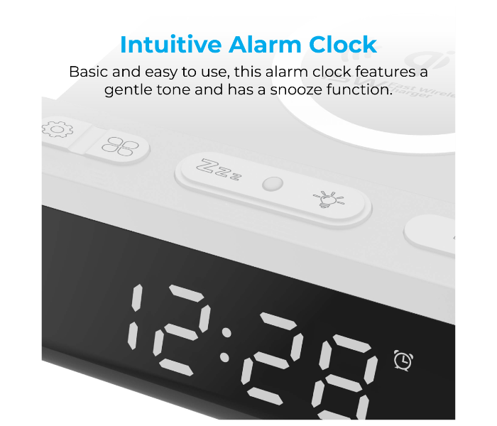 Promate TIMEPAD-QI Premium LED Display Alarm Clock with 15W Qi Wireless Charger - White - Zoom Image 4