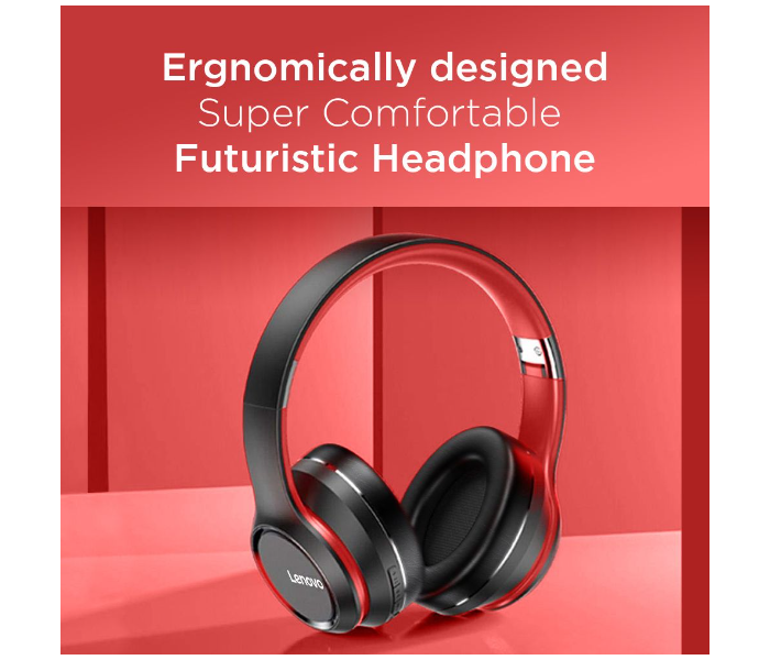 Lenovo HD200  Wireless Bluetooth 5.0 Foldable Noise-cancelling Stereo Over Ear Headphone with 3.5mm Aux Cable for Mobile phones, Tablets, Laptops and PCs -Black - Zoom Image 2