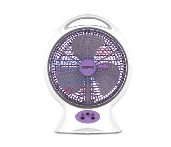 Geepas GF9487 12 inch Two Speed Rechargeable Fan with LED Light - White and Purple - Zoom Image