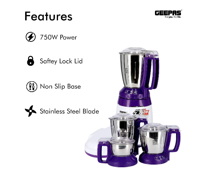 Geepas GSB44067 750W 3 in 1 Mixer Grinder - White and Blue - Zoom Image 2