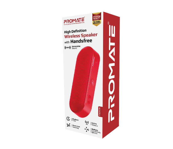 Promate CAPSULE 6W Bluetooth Speaker with Mic - Maroon - Zoom Image 5