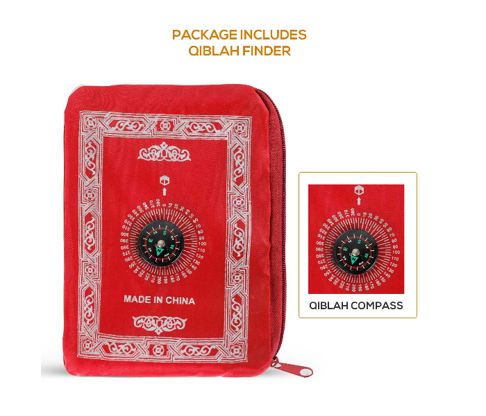 Noor NRPM9975R Musalla Portable Pocket Prayer Mat with Compass Qibla Finder for Islamic Prayer- Red - Zoom Image 4