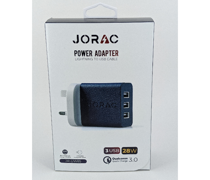 Jorac 28W Quick Charge 3.0 3 Port Power Adaptor - White and Black - Zoom Image 1