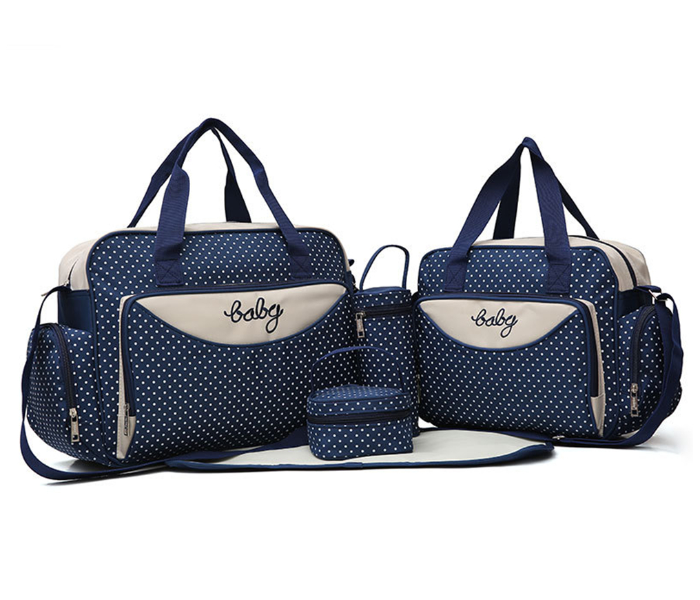 KidLe 3019T Set of 5 Piece Fashion Polka Dot Large-Capacity Diaper Bag - Navy Blue - Zoom Image 1