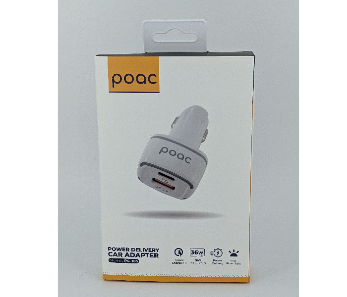 Poac PC-105 36W Power Delivery Car Adaptor - White - Zoom Image 1