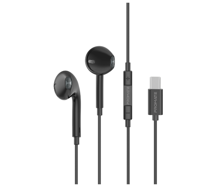 Promate GEARPOD-C2 USB-C Premium Wired Earphones with Mic - Black - Zoom Image 1