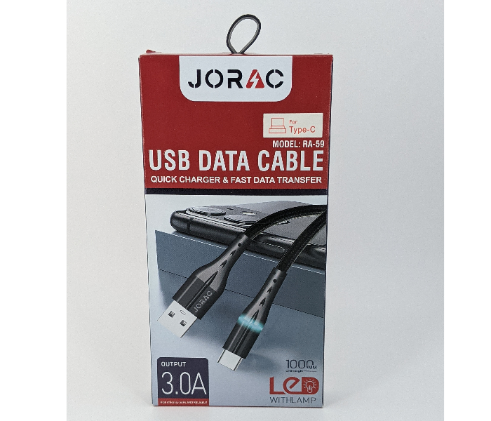 Jorac RA-59 3A Micro USB Nylone Cable With LED Lighting - Black - Zoom Image 1