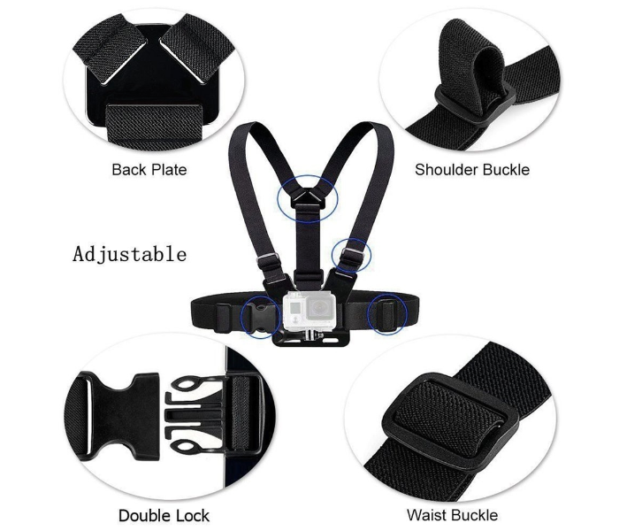 Action Camera Chest Body Mount Harness Strap with 3-Way Adjustment Base - Zoom Image 1