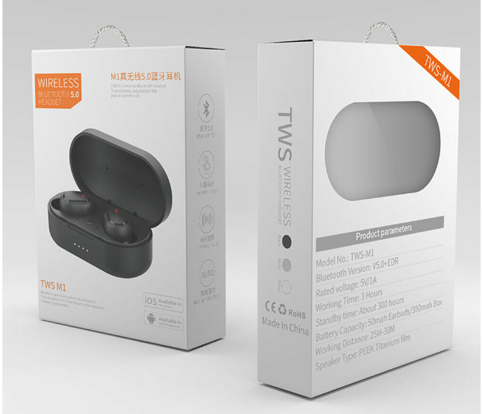 TWS-M1 Bluetooth Earphone with Maglofaxes Charging Box - Black - Zoom Image 2