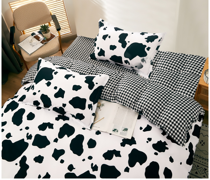 JA158-13 Cotton Double Size Bedsheet with Quilt Cover and Pillow Case 4 Pcs- Black and White - Zoom Image