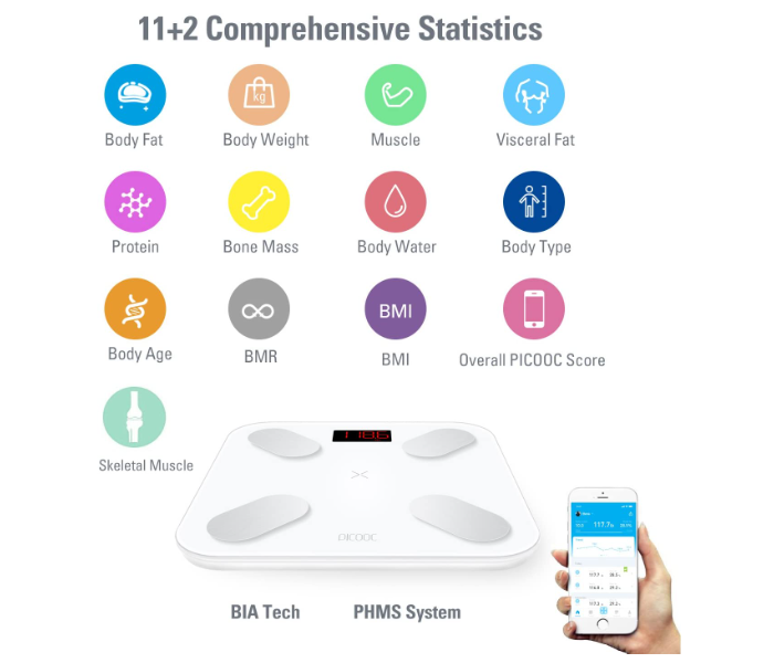 Xpicooc Mini Pro Smart Bluetooth Digital BMI Weight Bathroom Scale- White - Zoom Image 3