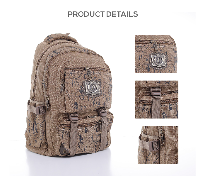 Para John PJBP6537A20-K 20 inch Canvas Leather Backpack - Khaki - Zoom Image 3