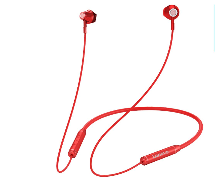 Lenovo HE06  Bluetooth 5.0 Wireless Neckband Magnetic Earbuds Sports Earphone with Noise Cancelling Mic for Android Mobiles, iPhones, Laptops and Tablets - Red - Zoom Image 1