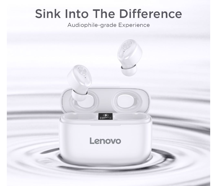 Lenovo HT18 Bluetooth 5.0 Hands-Free True Wireless Stereo In-Ear Earphones with Deep Bass, 1000mAh Massive Battery and Noise cancellation For Calling and Listening Music -White - Zoom Image 4