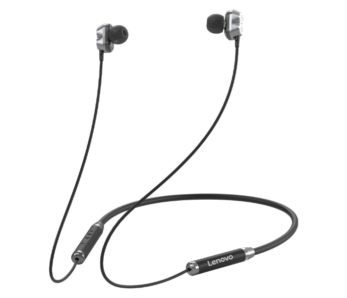 Lenovo HE08 Bluetooth 5.0 Wireless Neckband Magnetic Earbuds Sports Earphone with Noise Cancelling Mic for Android Mobiles, iPhones, Laptops and Tablets - Black - Zoom Image 1