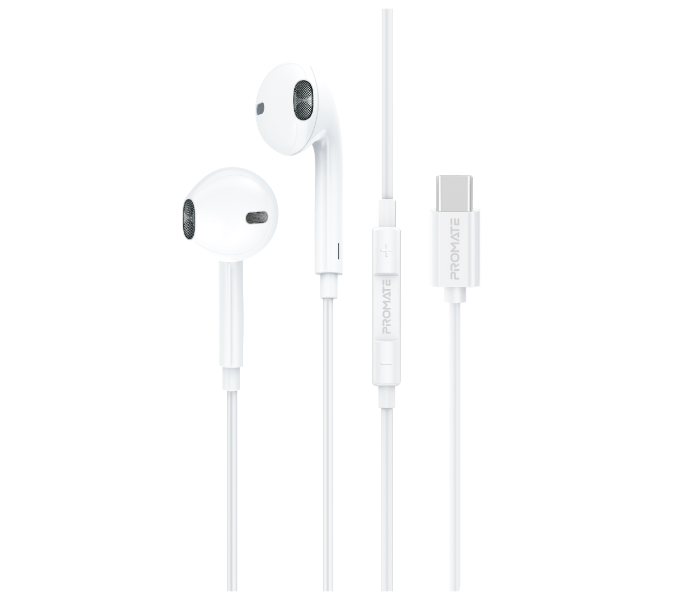 Promate GEARPOD-C2 USB-C Premium Wired Earphones with Mic - White - Zoom Image 1