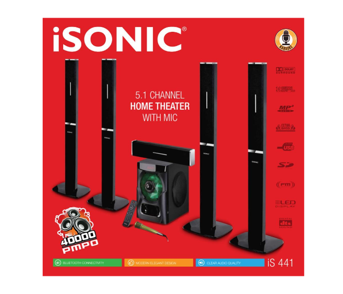 iSonic IS 441 5.1 Channel Tower Speaker - Black - Zoom Image