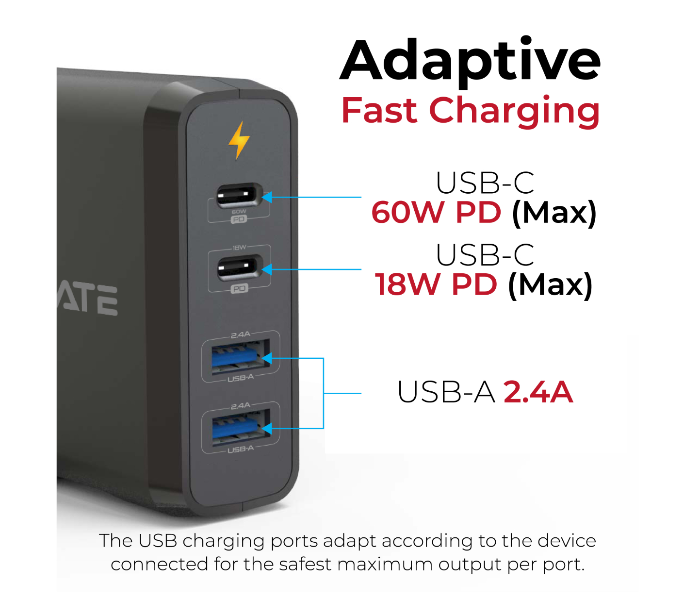 Promate CENTERPORT-2PD75 USB-C Wall Charger With 60W and 18W Dual USB-C Power Delivery - Black - Zoom Image 4