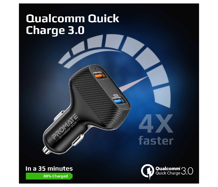 Promate DRIVEGEAR-30W Ultra Fast 30W Qualcomm Quick Charge 3.0 Car Charger - Black - Zoom Image 5