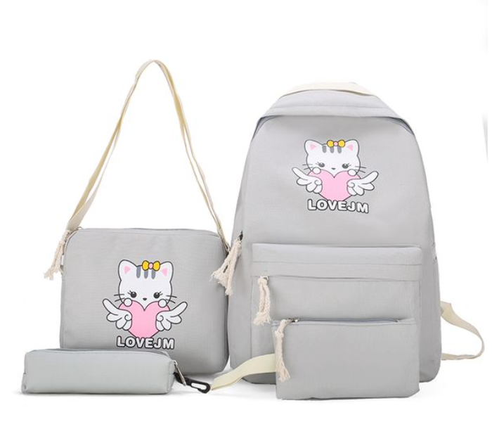 4 Pieces Unicorn Casual Backpack for Women - Grey - Zoom Image