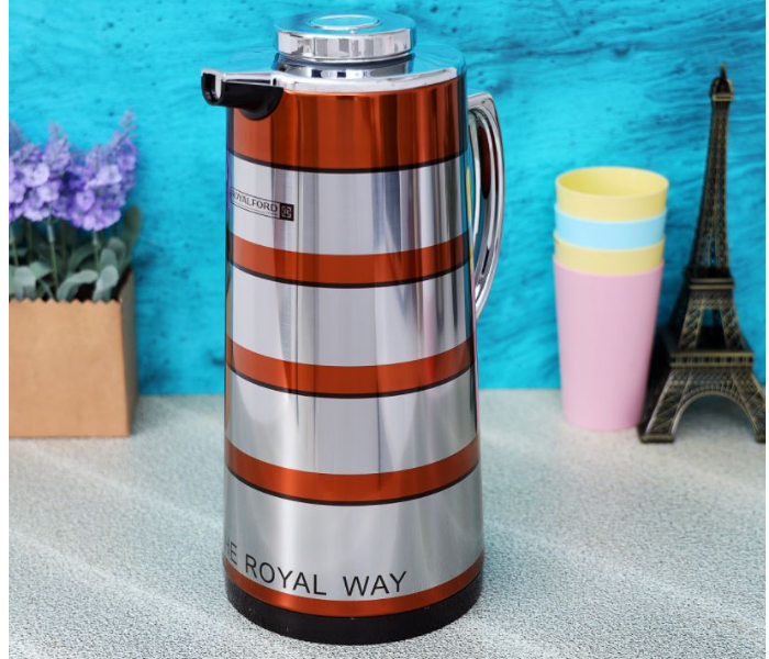 Royalford RF9589 Golden Figured Vacuum Flask 1.6L - Silver and Red - Zoom Image 1