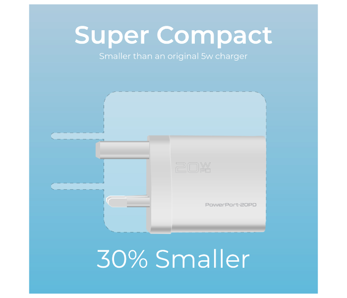 Promate POWERPORT-20PD USB-C Wall Charger with 20W Type-C Power Delivery - White - Zoom Image 3