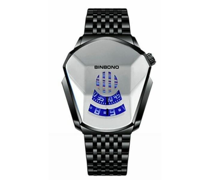 Diamond Style Waterproof Quartz Wristwatch- Black and Silver - Zoom Image