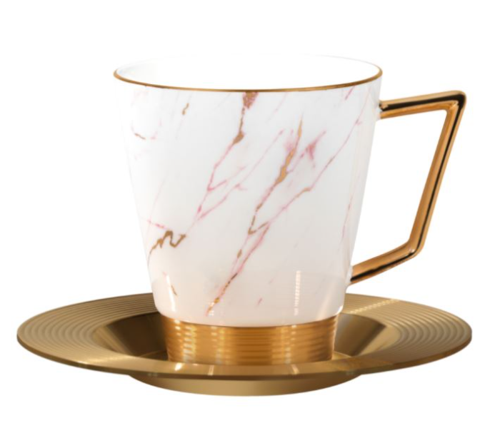 Royalford RF9640 Porcelain Cup and Saucer -White and Gold - Zoom Image