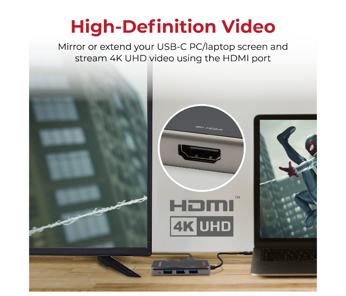 Promate PRIMEHUB-MINI USB-C Hub to 4K HDMI with 100W Power Delivery - Zoom Image 6