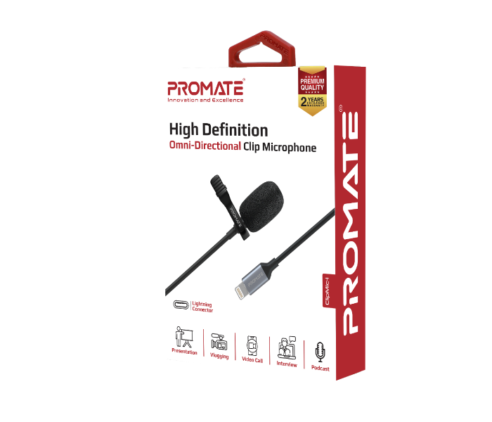 Promate CLIPMIC-I Professional Lavalier Microphone with Clip-on Lapel Mic for iPhone - Zoom Image 4