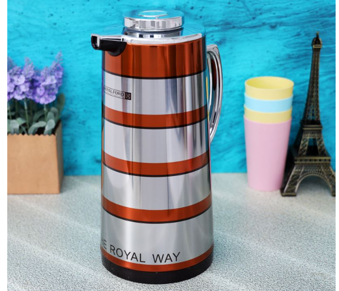 Royalford RF9587 Golden Figured Vacuum Flask 1.0L - Silver and Red - Zoom Image 1