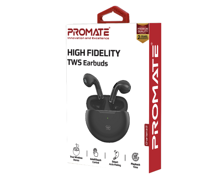 Promate CHARISMA-2 True Wireless Premium In-Ear Bluetooth Headphones with Charging Case - Black - Zoom Image 2