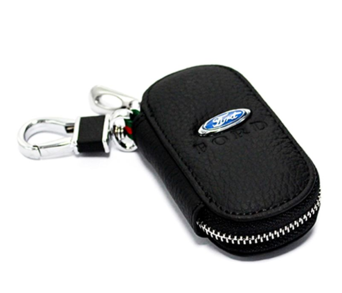 Fob Case Keychain with Carabiner Hook for Ford - Black and Silver - Zoom Image