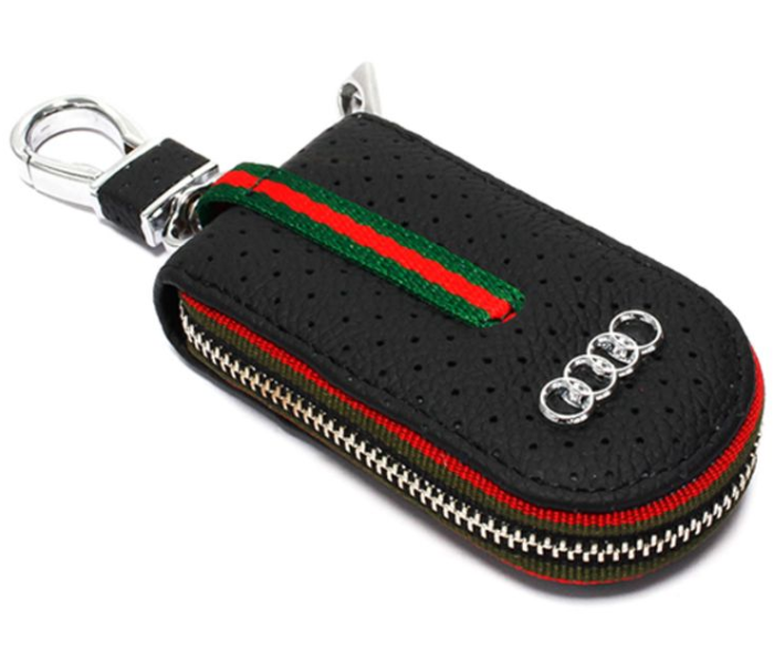 Carabiner Hook Keychain with Fob Case for Audi - Black and Silver - Zoom Image