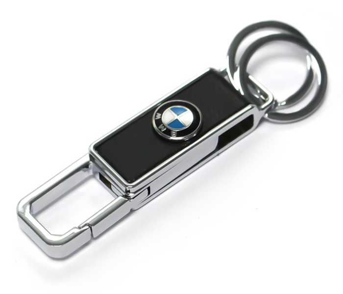 Car Keychain with Carabiner Hook for BMW - Black and Silver - Zoom Image