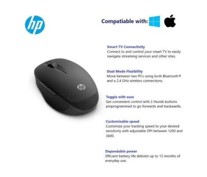 HP 6CR71AA Dual Mode Mouse - Black - Zoom Image 3