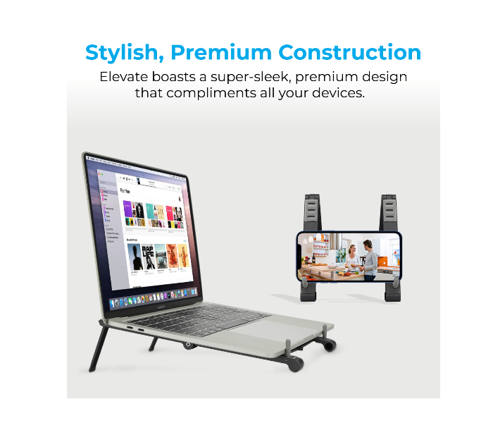 Promate ELEVATE Foldable Aluminum Multi Angle Computer Desk Stand with Adjustable Height - Black - Zoom Image 3