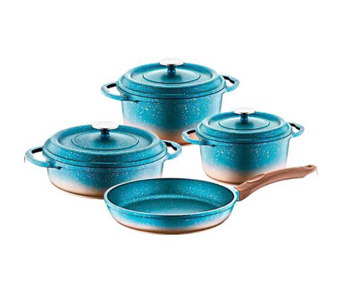 OMS Collection 7 Pieces Non-Stick Die Cast Cookware Set - Mint Blue - Zoom Image