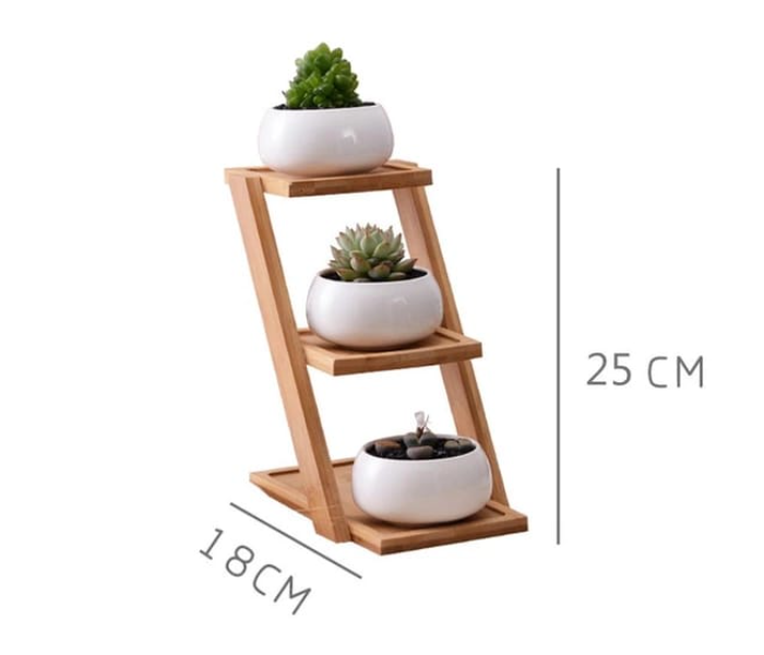 Serah Home Decors Ceramic 3Pieces Pot with Wooden Stand - Zoom Image 2