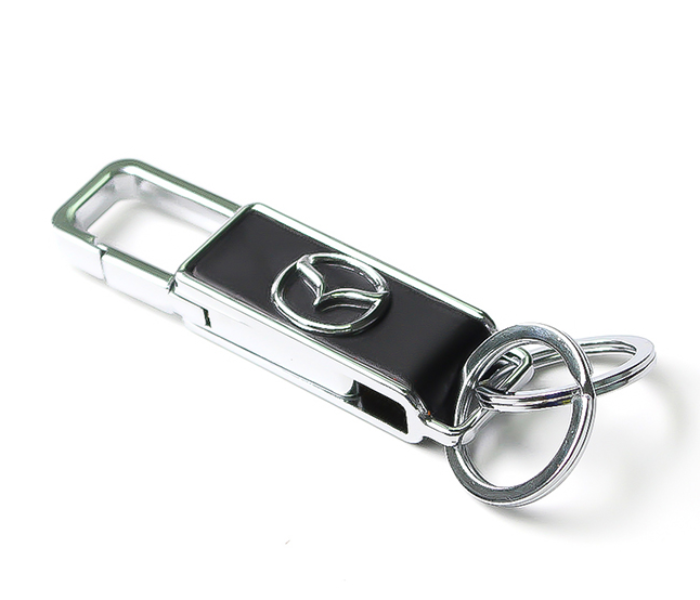 Car Keychain with Carabiner Hook for Mazda - Black and Silver - Zoom Image