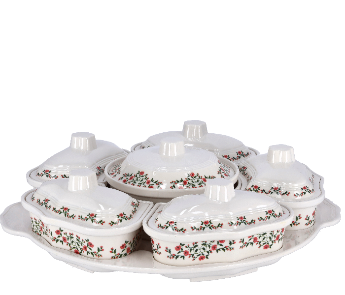 Royalford RF9993 14 Piece Rotating Serving Tray Floral - White - Zoom Image 1