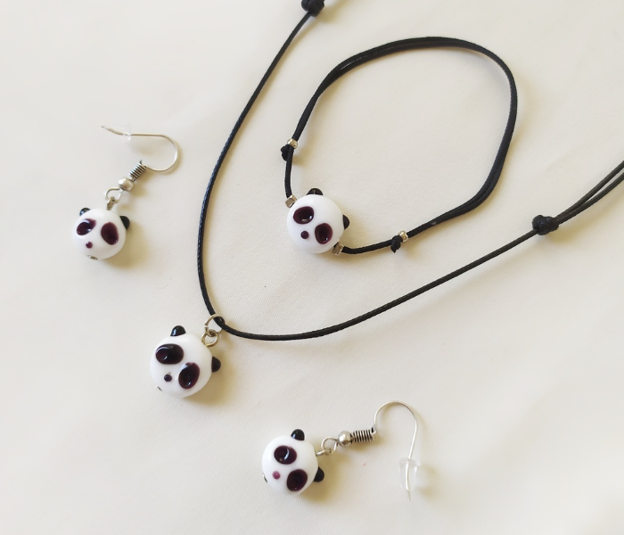 Handmade Glass Art Panda Jewellery Set - White & Black - Zoom Image 4