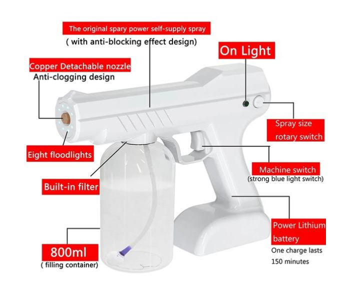 Portable Wireless 800ml Nano Disinfectant Spray Gun - White - Zoom Image 3