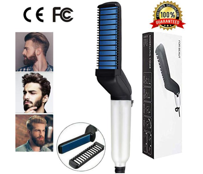 Men Beard Straightener and Quick Hair Styler Hair Comb - Black - Zoom Image 1