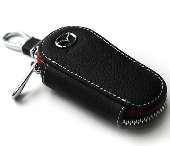 Key Case Ring with Carabiner Hook for Mazda - Black and Silver - Zoom Image